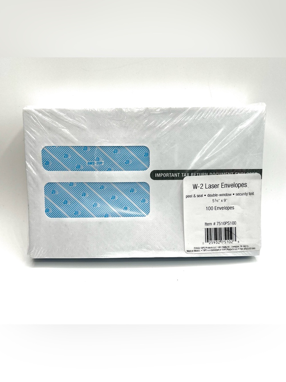 Tops White W-2 Double-Window Laser Envelopes with Blue Security Tint